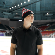 Load image into Gallery viewer, Black and Red Charlotte Script Beanie