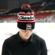 Load image into Gallery viewer, Black and Red Charlotte Script Beanie