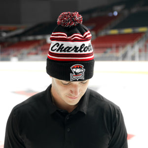 Black and Red Charlotte Script Beanie