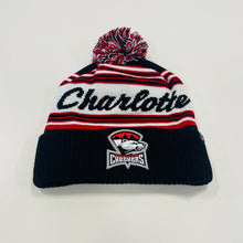 Load image into Gallery viewer, Black and Red Charlotte Script Beanie