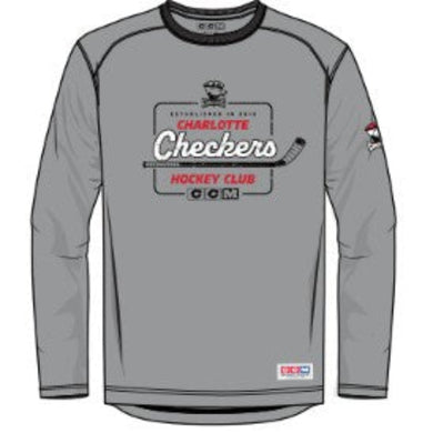 Charlotte Checkers CCM Gris Gray Long Sleeve Tee