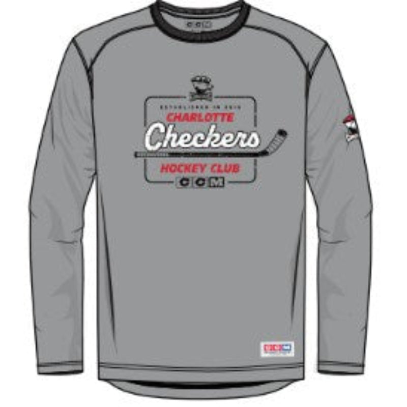 Charlotte Checkers CCM Gris Gray Long Sleeve Tee