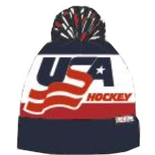 Load image into Gallery viewer, USA Hockey Pom Knit Hat